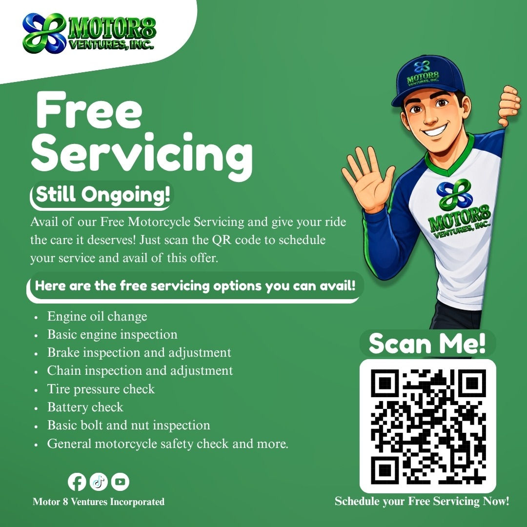 Motor 8 Free Servicing poster with QR code